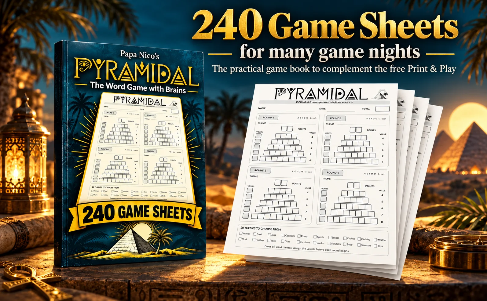 English PYRAMIDAL game book and printable game sheets