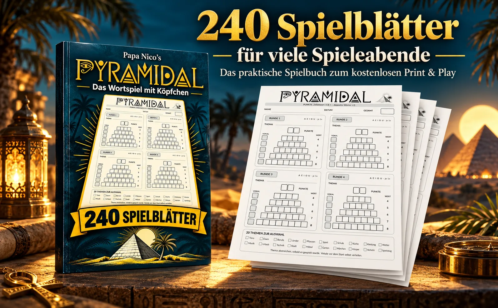 PYRAMIDAL als A4-Spielbuch mit gedruckten Spielblättern