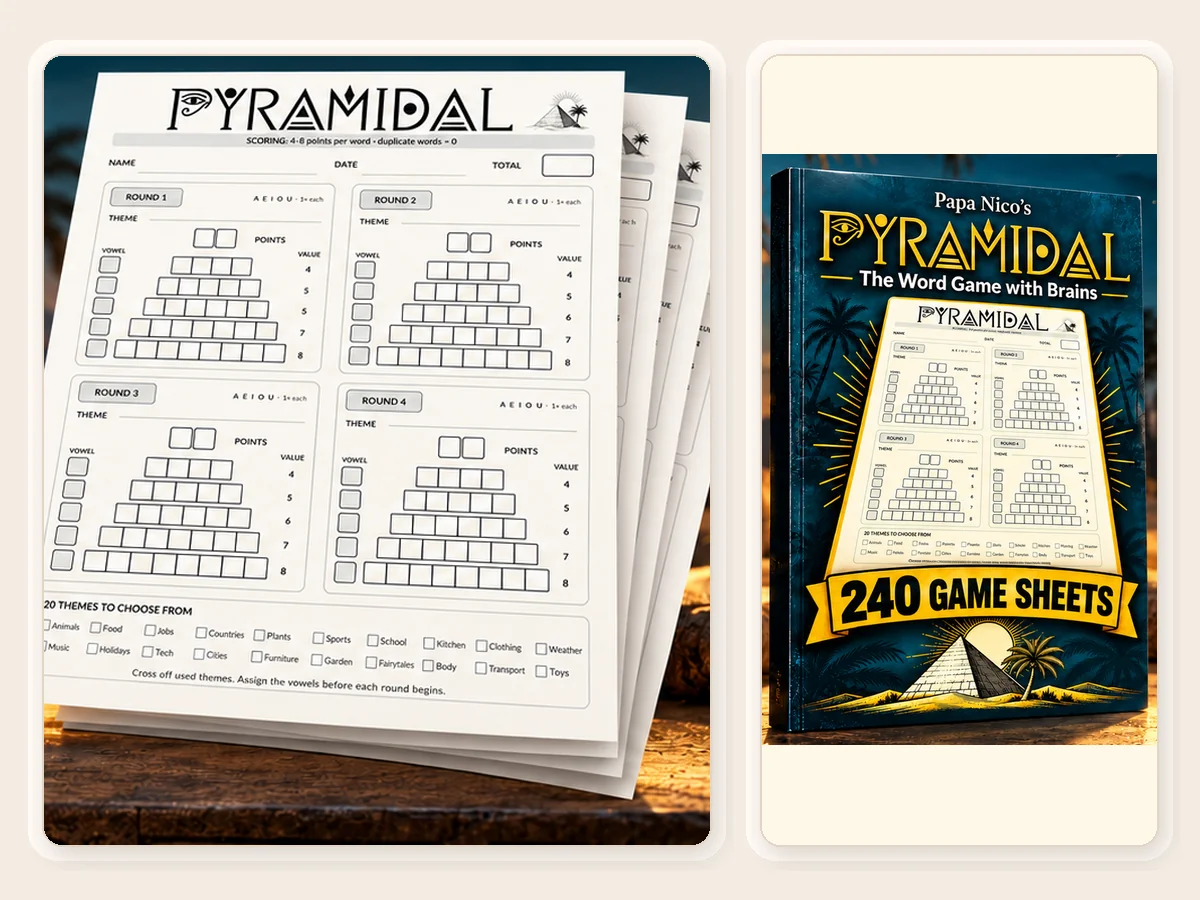 PYRAMIDAL as a free Print & Play and a printed English A4 game book